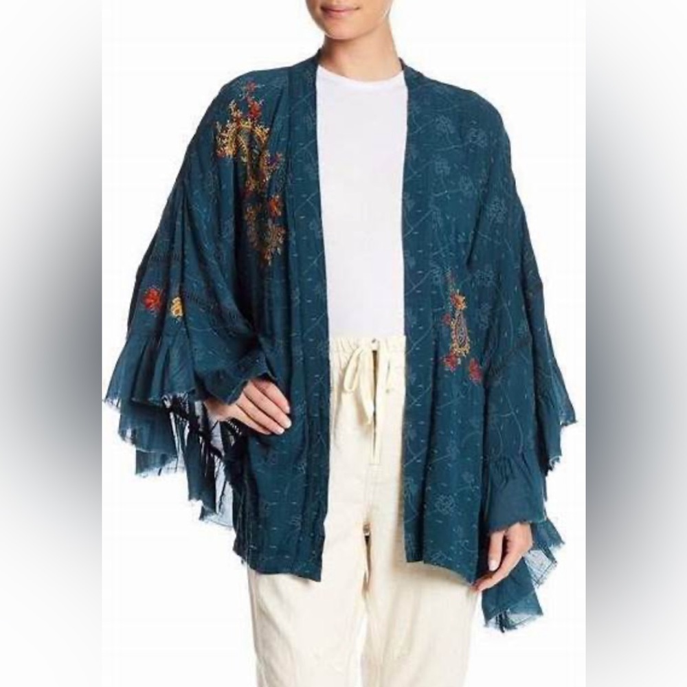 Free People Women’s Dottie West Embroidered Ruffled Kimono - Picture 3 of 14